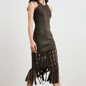 Rails Kaia Metallic Fringe Midi Dress - Gold Lurex